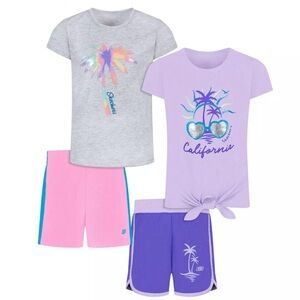 Skechers Toddler Girls 4pcs Tees & Shorts, Size 5T, Purple - NEW